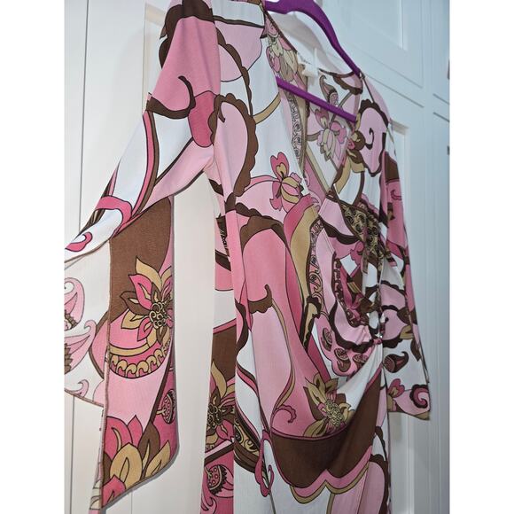 M.K.M Designs Pink & Brown Groovy Faux Wrap Dress (M) - Picture 6 of 11